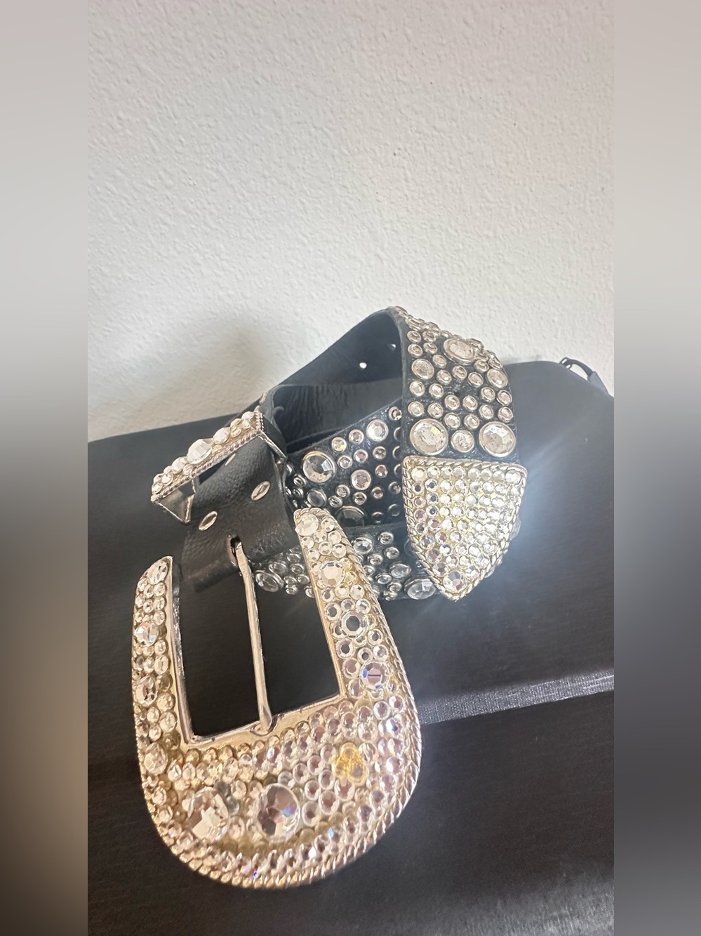 Michael Morrison Embellished Black Crystal Western Belt. Fits  29-34 waist - Picture 7 of 12